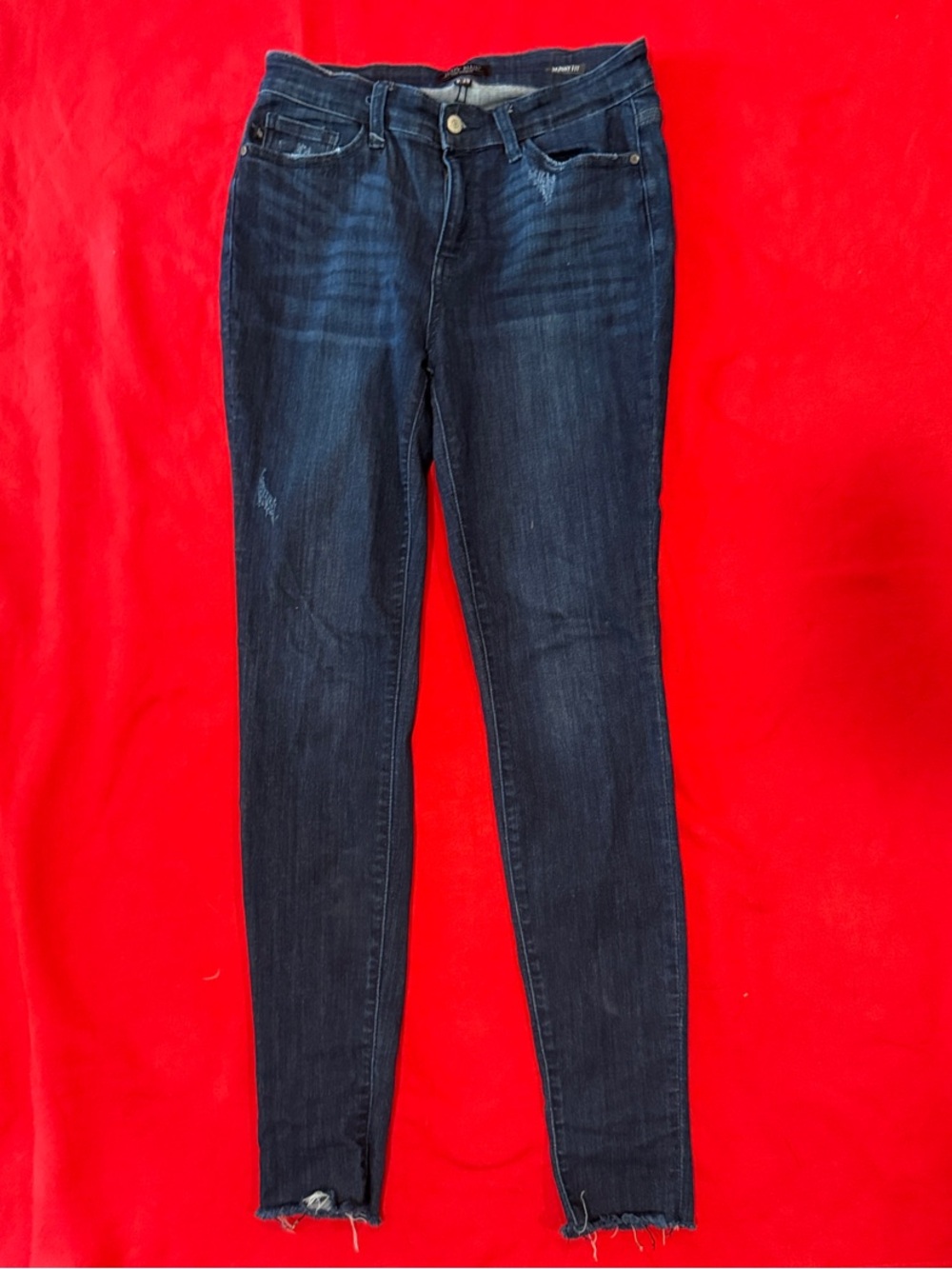 Judy Blue Colette Dark Wash Distressed Skinny Jeans Raw Hem - Size 9/29